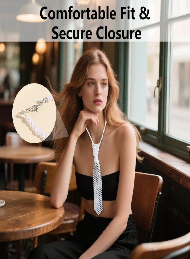KGCGJVB Tie Necklace Pearl Necktie Collar Tie for Women White Beaded Handmade Fashion Neck Accessory Shirt Neckties Women's Jewelry - Image 3